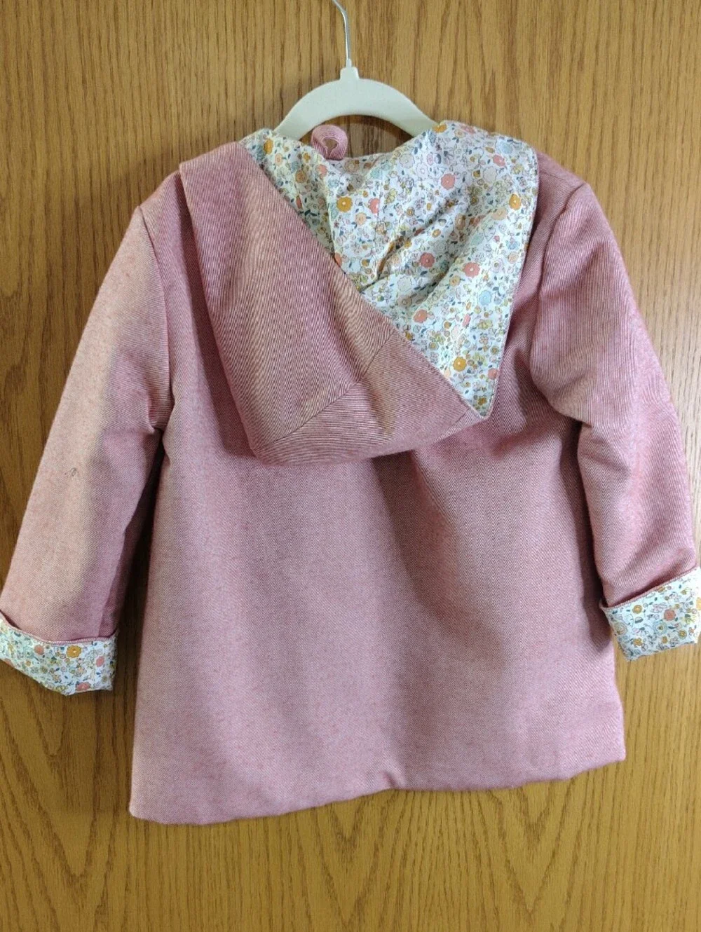 Girls' Hooded Pink Coat with Floral Lining